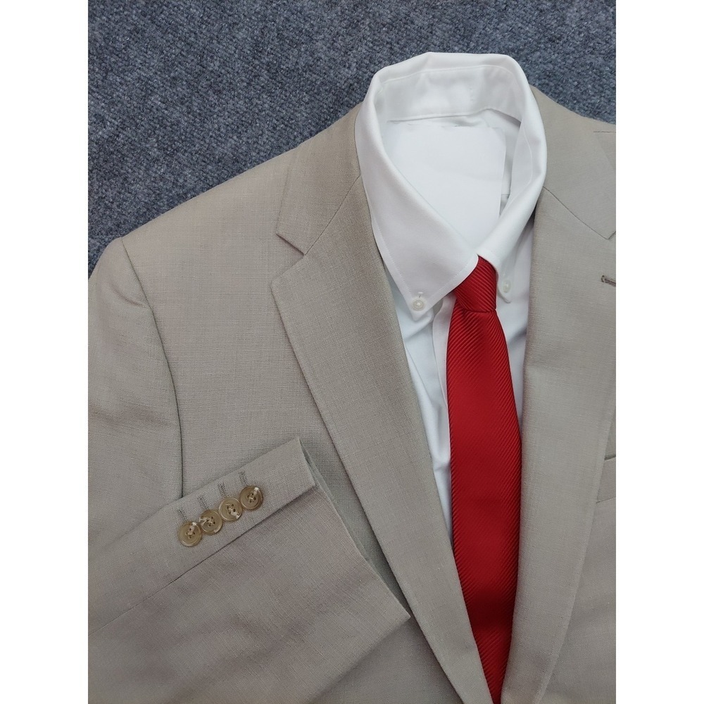 Ralph Lauren Blazer Jacket Mens 44 Long Beige 2 Button Wool Silk Sport Coat